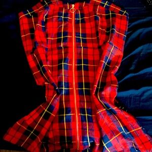 Red yellow blue plaid zip up ring dress from love star size 2X